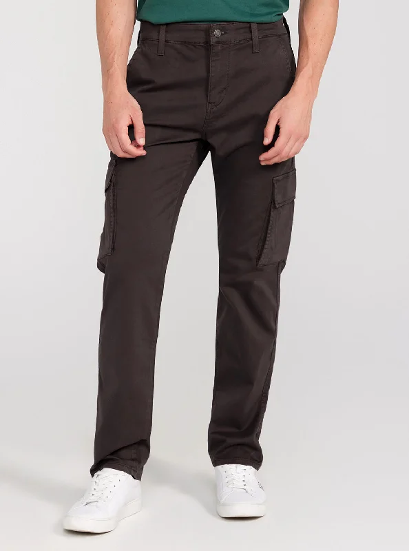 men's slim ties-Brown Sateen Coated Cargo Pants