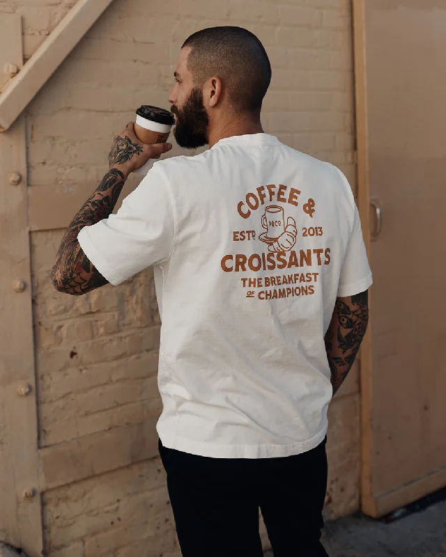 men's denim shorts-Coffee & Croissants T-Shirt - Off White