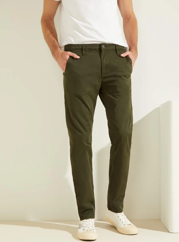 men's cotton briefs-Deep Green Slim Fit Lonita Twill Chino Pants