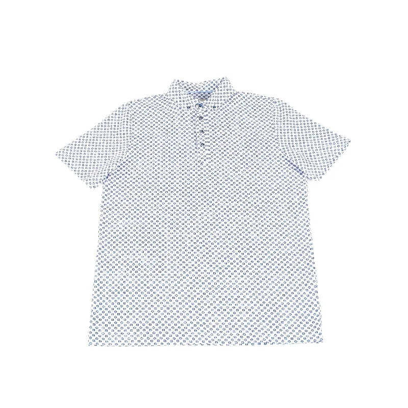 men's casual polos-Leo White with Blue Box Polo