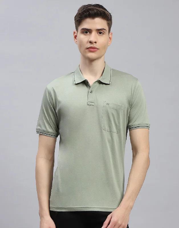 men's short-sleeve polos-Men Green Solid Polo Collar Half Sleeve T-Shirt