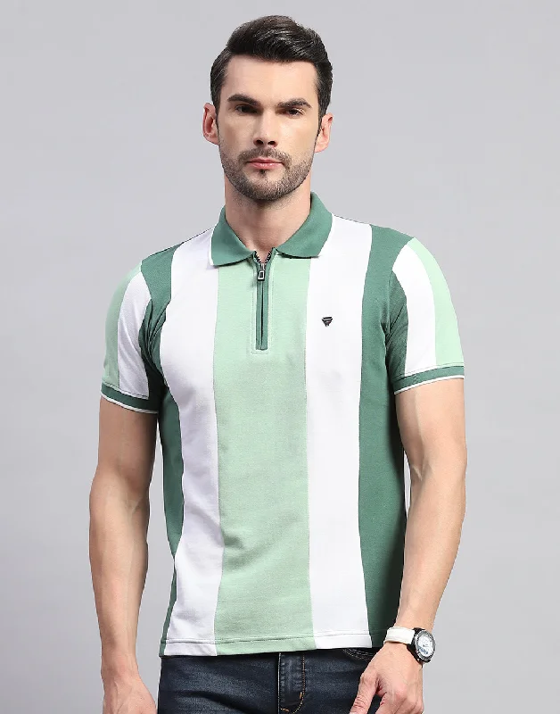 men's leather jackets-Men Green Solid Polo Collar Half Sleeve T-Shirt