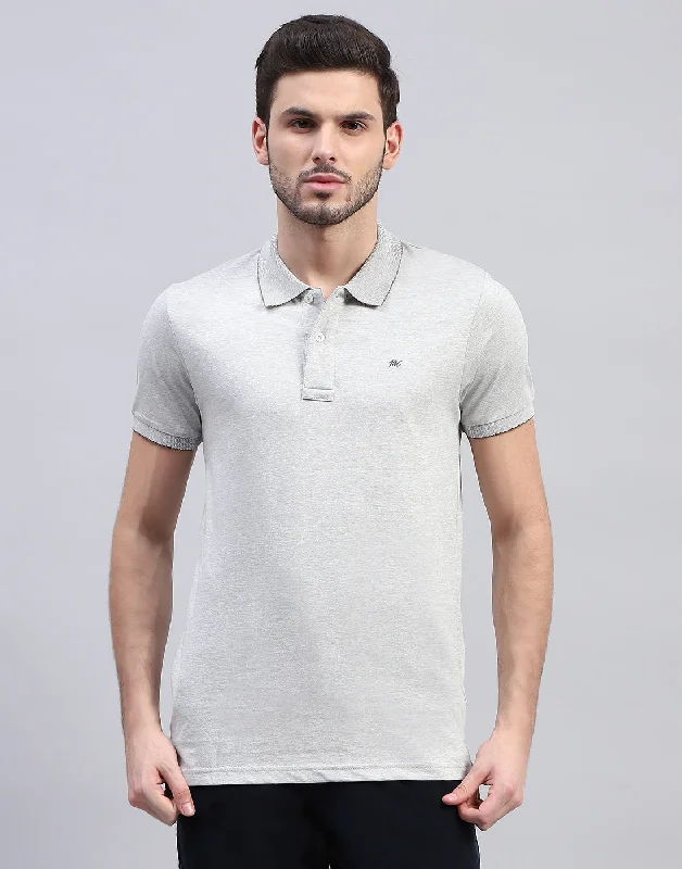 men's wool vests-Men Grey Solid Polo Collar Half Sleeve T-Shirt