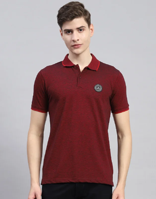 men's running sneakers-Men Maroon Solid Polo Collar Half Sleeve T-Shirt