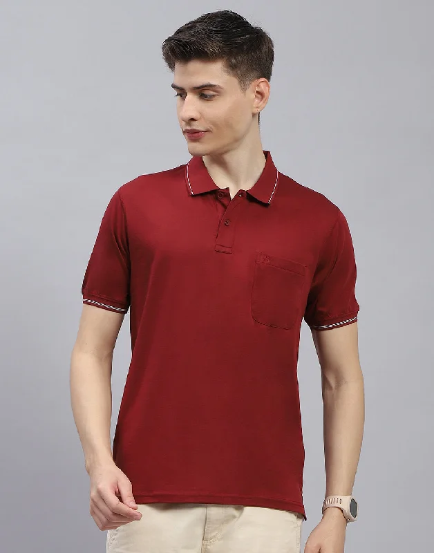 men's gingham shirts-Men Maroon Solid Polo Collar Half Sleeve T-Shirt