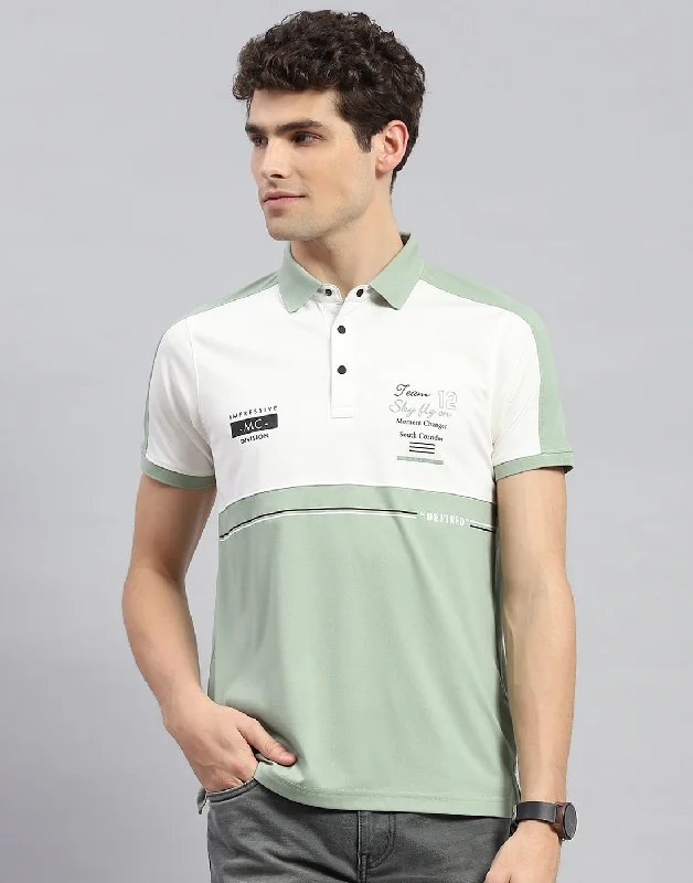 men's performance polos-Men Olive Printed Polo Collar Half Sleeve T-Shirt