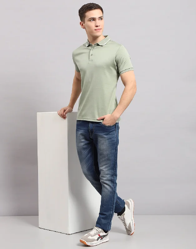 men's wool shorts-Men Olive Solid Polo Collar Half Sleeve T-Shirt