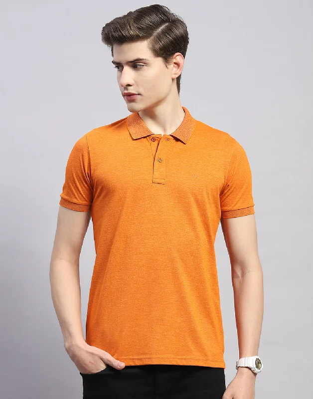 men's combat boots-Men Orange Solid Polo Collar Half Sleeve T-Shirt