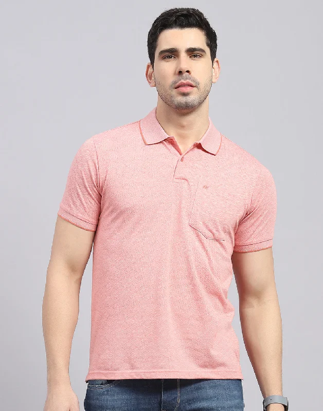 men's athletic tees-Men Pink Printed Polo Collar Half Sleeve T-Shirt