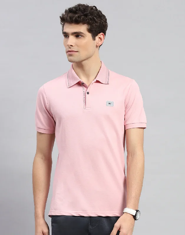 men's lightweight polos-Men Pink Solid Polo Collar Half Sleeve T-Shirt