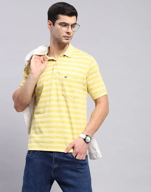 men's waterproof raincoats-Men Yellow Printed Polo Collar Half Sleeve T-Shirt