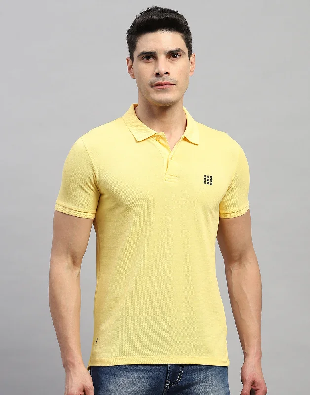 men's formal suits-Men Yellow Solid Polo Collar Half Sleeve T-Shirt