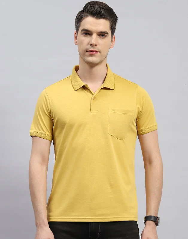 men's white sweaters-Men Yellow Solid Polo Collar Half Sleeve T-Shirt