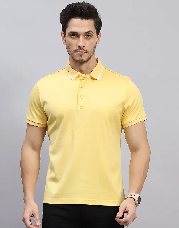 men's casual tees-Men Yellow Solid Polo Collar Half Sleeve T-Shirt