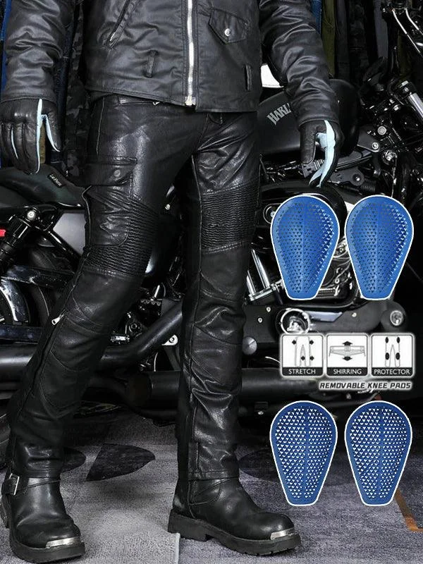 men's ribbed vests-Leather Waterproof Motorcycle Riding Pants with CE Removable Armored