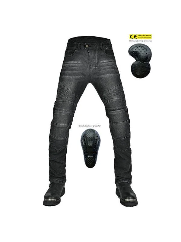 men's utility trousers-Men's Denim Plus Fleece Waterproof Warm Motorcycle Pants