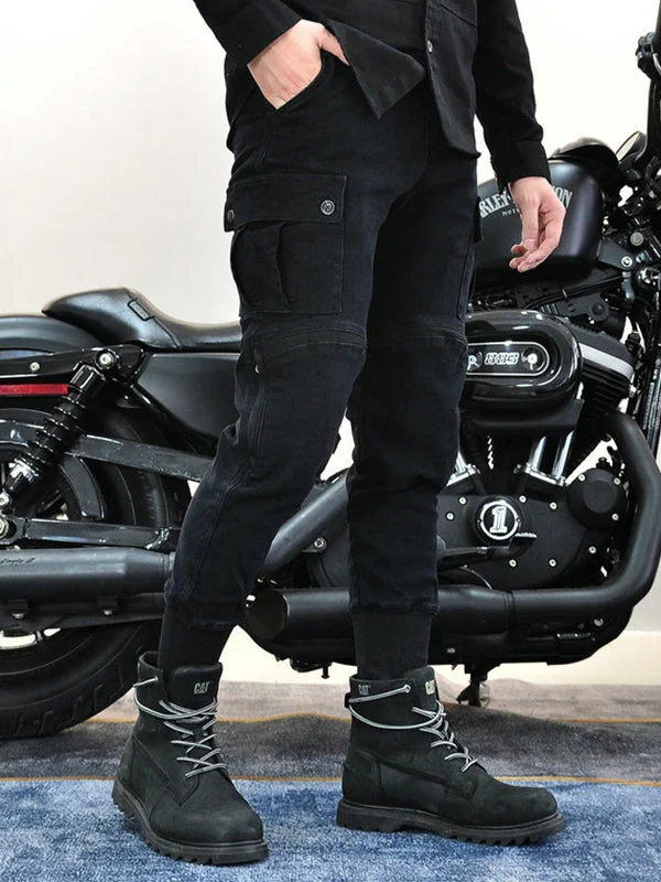 men's cotton jackets-Men’s Slim-Fit Cordura Motorcycle Cargo Jeans with Removable Silicone Protectors and Kevlar Reinforcement