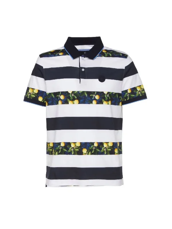 men's plaid tees-Men's Short Sleeve Polo In Stripe/lemon