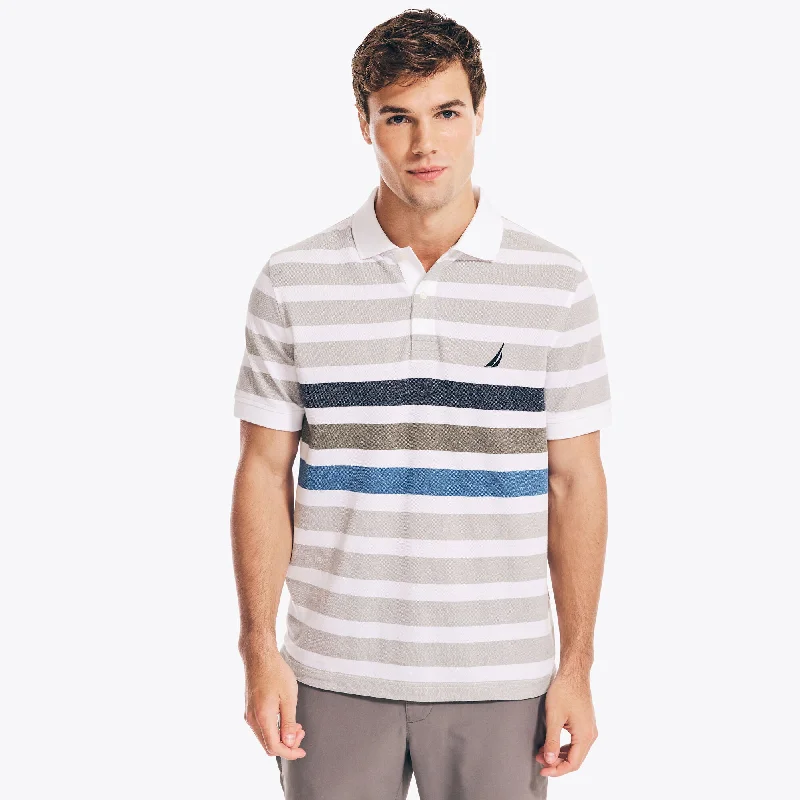 men's long-sleeve polos-Nautica Mens Classic Fit Striped Jaspe Pique Polo