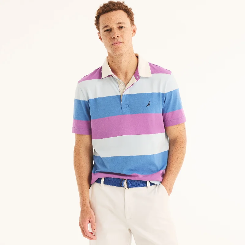 men's chambray shorts-Nautica Sustainably Crafted Classic Fit Striped Rugby Polo