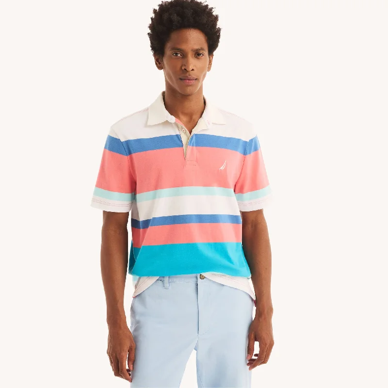 men's lightweight tees-Nautica Sustainably Crafted Classic Fit Striped Rugby Polo