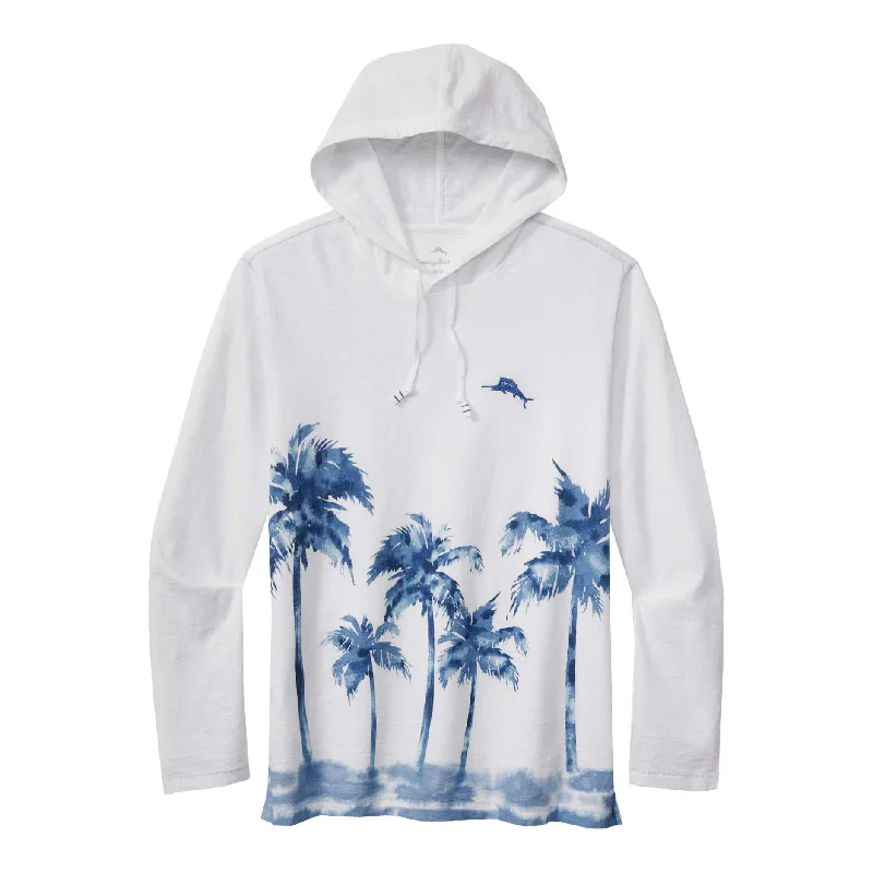 men's short-sleeve polos-Tommy Bahama Palm Break Lux Hoodie Long Sleeve T-Shirt - White