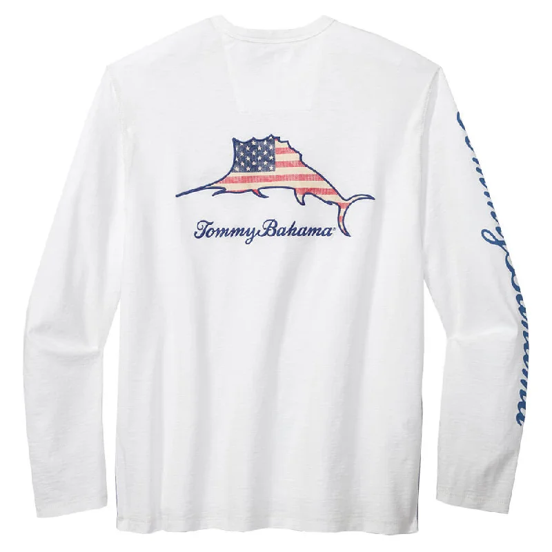 men's trail shoes-Tommy Bahama Patriotic Billboard Lux Long Sleeve T-Shirt - White